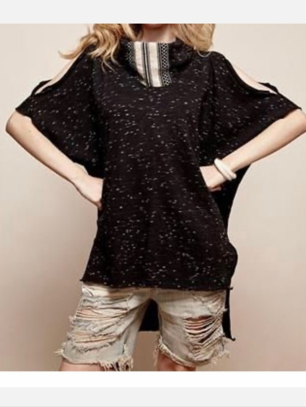 ZHEN NYMPH Tribal Boho Black White Festival Cotton Tunic Top M